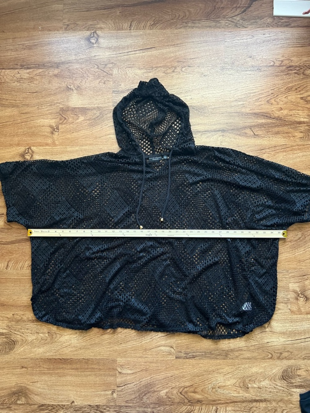 Susan Graver Weekend Black Lace Poncho Hooded Sheer Crochet Cover Up XL Boho - Picture 10 of 11